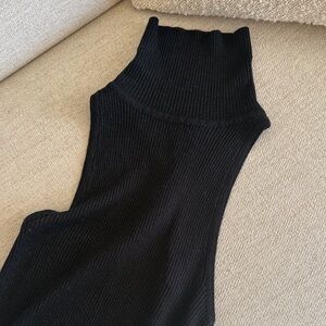 Black Ribbed Sleeveless light Sparkle Turtleneck Top